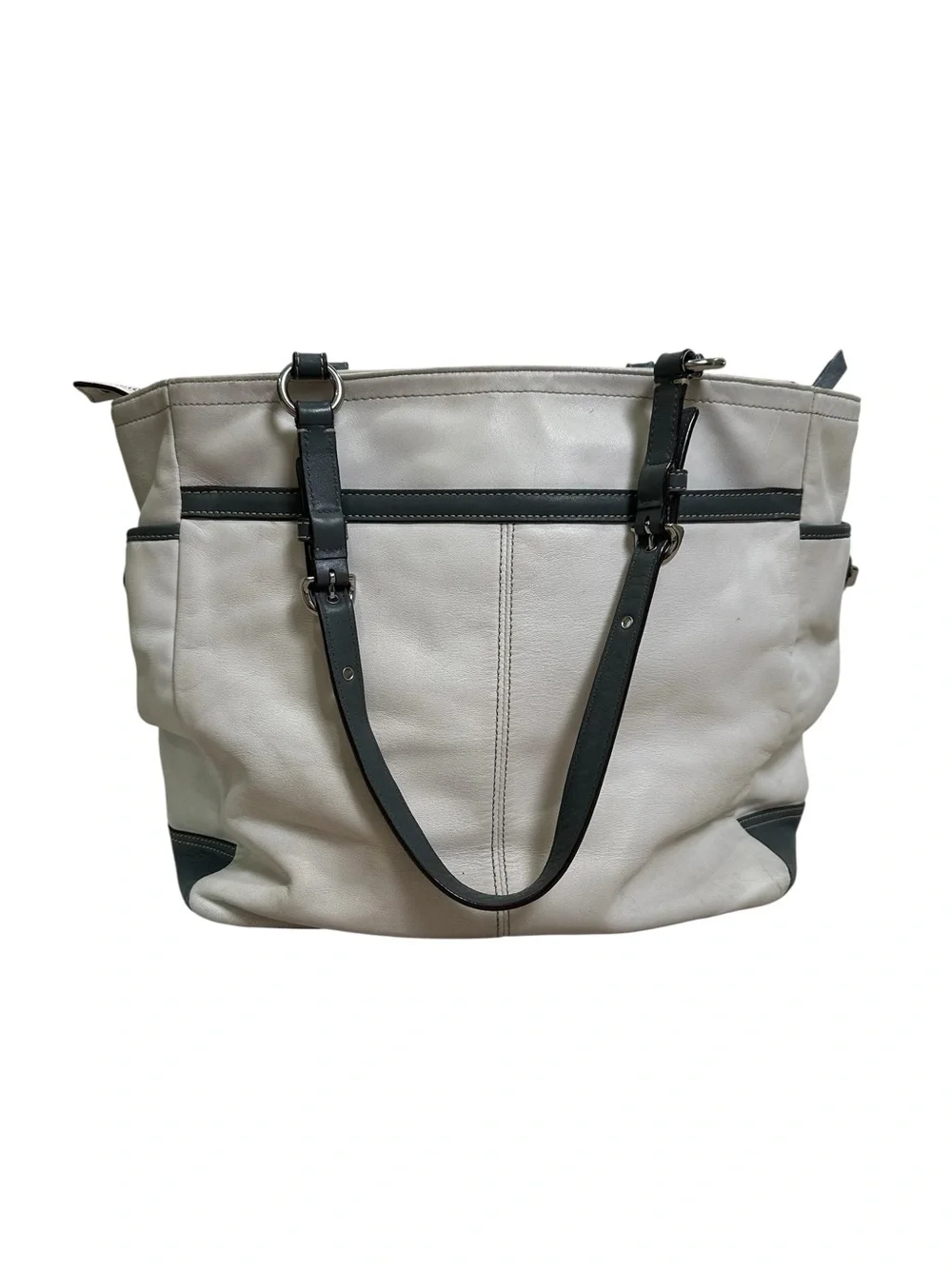 Coach Y2K Off-White/Ivory & Gray Soho Large Pleated Gallery Tote Bag